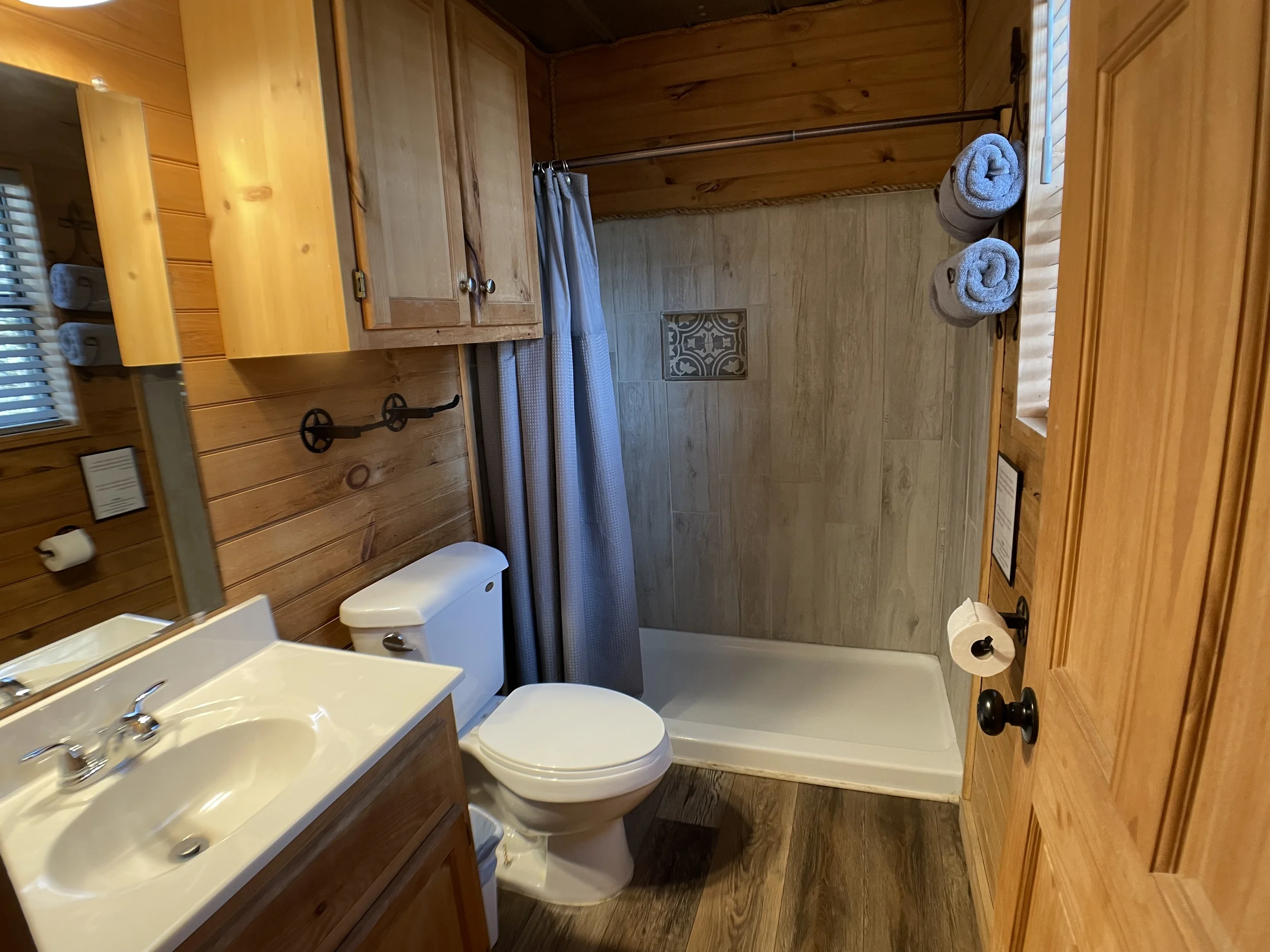 The spacious shower in the Private bath of the Woods Cabin